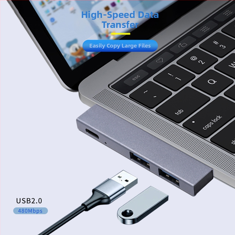 MacBook Pro / Air USB-C hub s PD nabíjaním, 1:3 rozbočovač, USB 2.0, hliníková zliatina