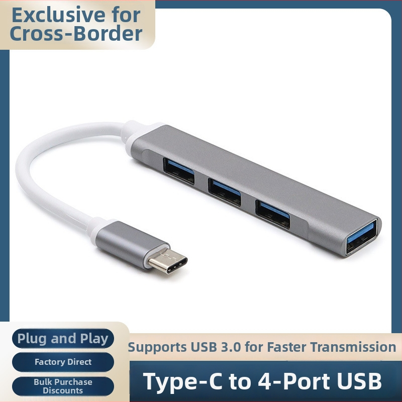 USB-C na 4-portový USB 3.0 hub z hliníkovej zliatiny, 5 Gbps, externé napájanie, 1:4 rozbočovač