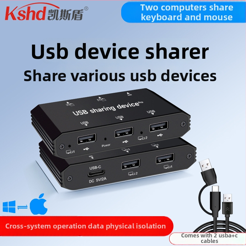 Cablu USB KVM pentru partajare, cu interfață Type-C, USB 2.0, 1 m, alimentare externă, OT019