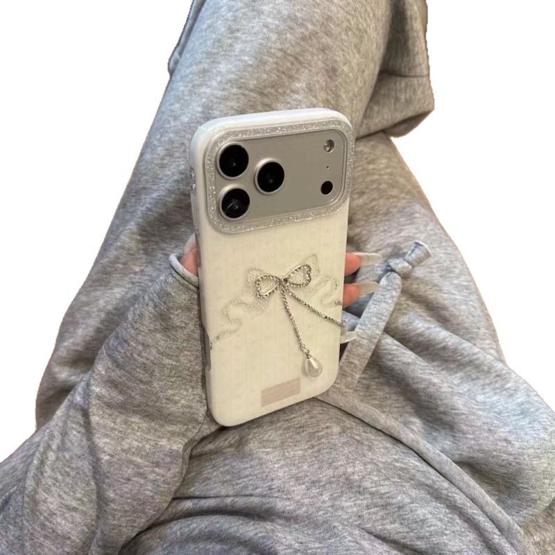 iPhone vāciņš ar korejiešu iedvesotu 3D rhinestone loku un ziedu dizainu, silikona matēts virsmas, kritiena aizsardzība