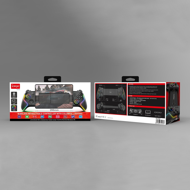 Ipega PG-9122 vezeték nélküli univerzális játékkontroller Android/iOS telefonokhoz és táblagépekhez, PS4/PS3/NS és PC kompatibilis, hat tengelyes Hall joystick