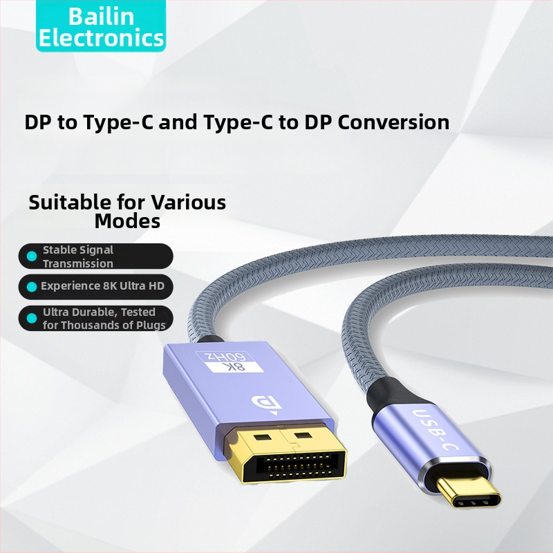 Kábel Type-C na DP pre multimédiá, obojsmerný, hliníkové puzdro, DP rozhranie, prevod zvuku a videa, meďové vodiče s pozláteným povrchom