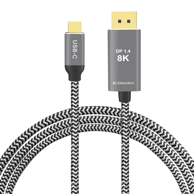 Kábel Type-C na DP pre multimédiá, obojsmerný, hliníkové puzdro, DP rozhranie, prevod zvuku a videa, meďové vodiče s pozláteným povrchom