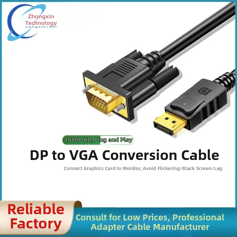Kábel DisplayPort na VGA, dĺžka 1,8 m, meďový vodič, niklované konektory, adaptér kábel, 1080p video