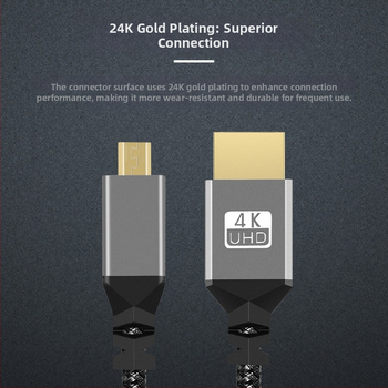 Καλώδιο μετατροπής Micro HDMI σε HDMI, μήκος 1,5 μ., βύσματα από χαλκό με επίχρυση επίστρωση, για ψηφιακές συσκευές, OEM/ιδιωτική ετικέτα διαθέσιμα