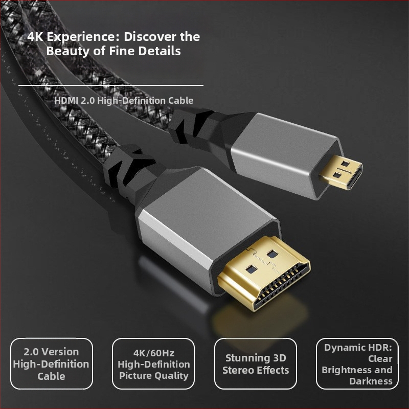 Καλώδιο μετατροπής Micro HDMI σε HDMI, μήκος 1,5 μ., βύσματα από χαλκό με επίχρυση επίστρωση, για ψηφιακές συσκευές, OEM/ιδιωτική ετικέτα διαθέσιμα