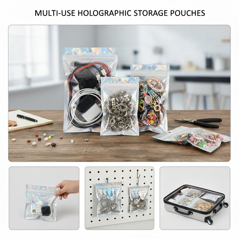 Самозатварящи се лазерно-холографични чанти за бижута и аксесоари — Материал: лазерно фолио + CPP; Марка: NISONAL; Приложение: опаковка на бижута, подаръци и ежедневни вещи
