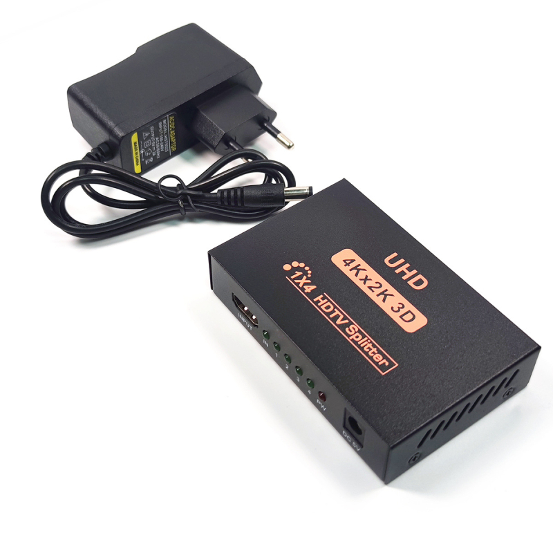 HDMI sadalītājs 1×4, mini, 4K HDMI sadalītājs, pārraides attālums 16 m, joslas platums 340 MHz, barošana 5 V, modelis SS62