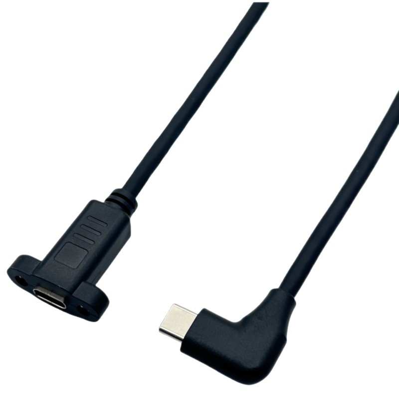 Type-C γωνιακός επεκτατικός καλώδιο USB-C 3.2, 16-πύρηνος χαλκός, αρσενικό–θήλυ, με βιδωτό παξούλι στερέωσης, PD γρήγορη φόρτιση, μεταφορά βίντεο, μήκος 0,3 m