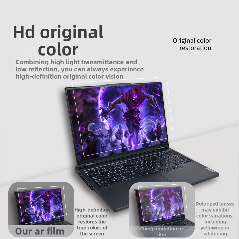 Lenovo Legion Y9000P/Y7000P AR ekrano apsauga — trijų sluoksnių PET, AR anti-reflekcinis filmas, 96% šviesos pralaidumas, anti-fingerprint, padengta