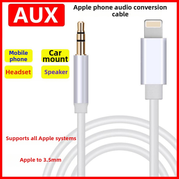 Kábel AUX do auta Apple – pozlátené jadro z čistej meďe, vodič zliatiny; kompatibilný s iPhone XR, 7, 11, 8, 8 Plus