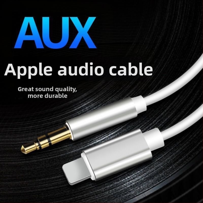 Kábel AUX do auta Apple – pozlátené jadro z čistej meďe, vodič zliatiny; kompatibilný s iPhone XR, 7, 11, 8, 8 Plus