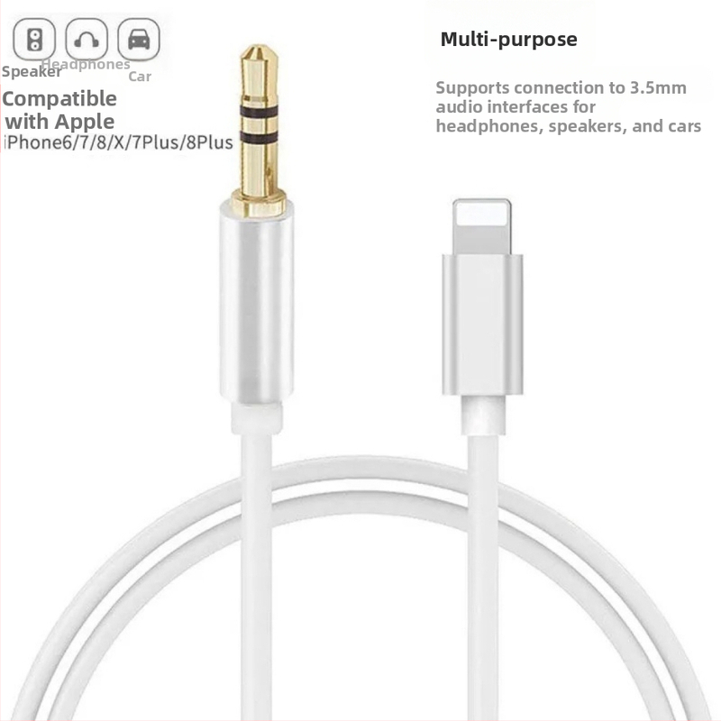 Kábel AUX do auta Apple – pozlátené jadro z čistej meďe, vodič zliatiny; kompatibilný s iPhone XR, 7, 11, 8, 8 Plus