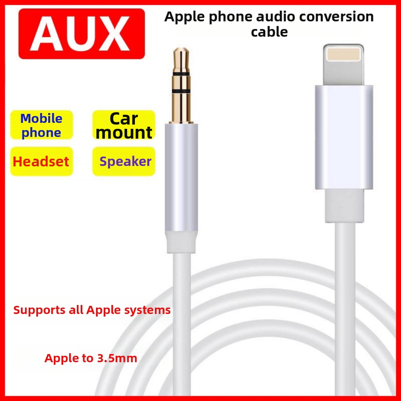 Kábel AUX do auta Apple – pozlátené jadro z čistej meďe, vodič zliatiny; kompatibilný s iPhone XR, 7, 11, 8, 8 Plus