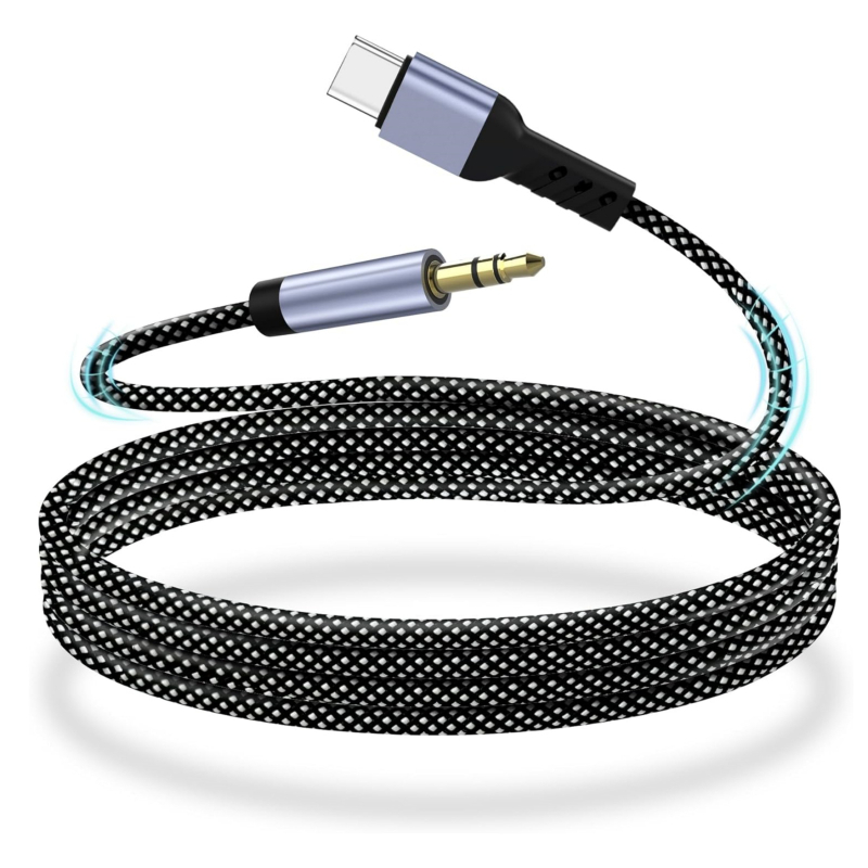 Automobilski Type-C na 3,5 mm AUX audio kabel, najlonski pleteni, zlatni konektori, bakreno jezgro