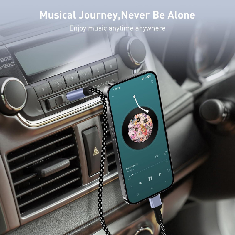Automobilski Type-C na 3,5 mm AUX audio kabel, najlonski pleteni, zlatni konektori, bakreno jezgro