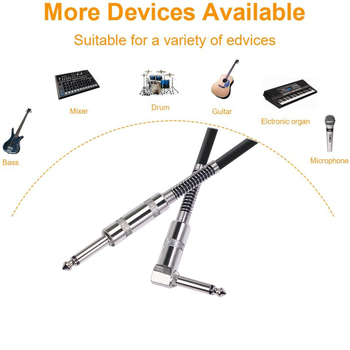 Cablu pentru chitară electrică cu cotă de 90°, ecranare dublă, conector 6,35 mm, nucleu din cupru pur, placare nichel