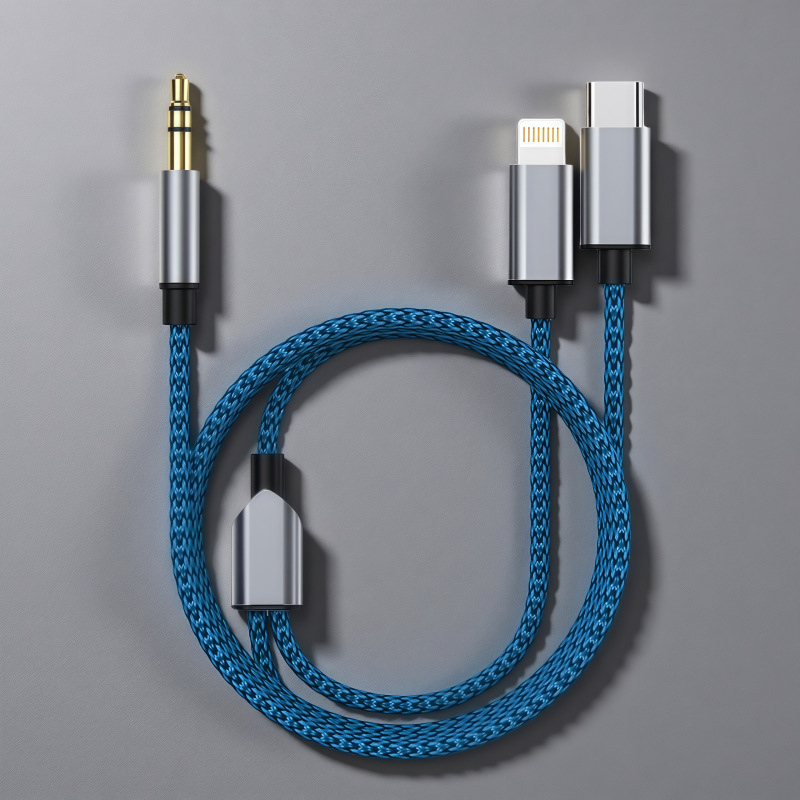 Kabel za zvučnik, 2-u-1 3,5 mm na Type-C, zlatni konektori, cinkano bakreno jezgro, bakreni vodiči
