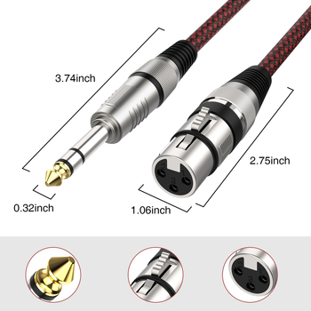 Cablu audio 6,35 mm la XLR, TRS cu 3 conductori, conectori placati cu aur, înveliș din nailon împletit, miez de cupru fără oxigen