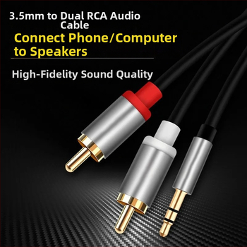 Cablu splitter audio 3,5 mm către RCA dual, placare aurie, cupru OFC, PET miez, certificare UL