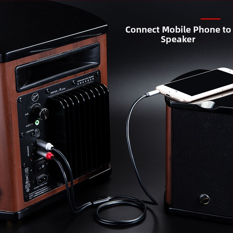 Cablu splitter audio 3,5 mm către RCA dual, placare aurie, cupru OFC, PET miez, certificare UL