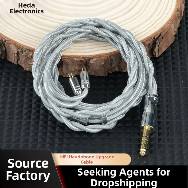 Cablu audio MMCX 0.78, două fire răsucite, nucleu din cupru monocristalin placat cu argint, pânză din bumbac, ecran coaxial