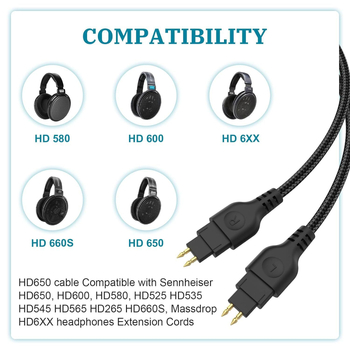 Kabel za slušalice Sennheiser HD580/HD600/HD650/HD660S/HD6XX – pozlaćeno, jezgro od sirovog bakra, bakar bez kisika, ROHS potvrda, težina 42 g