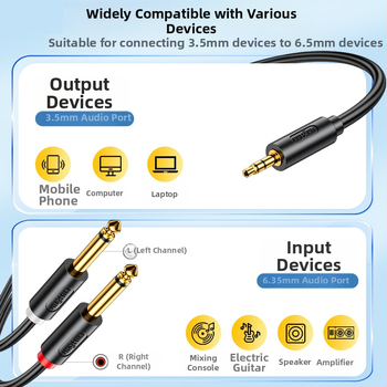 Jinghua A152 Cablu audio 3,5 mm la 6,5 mm, unu la doi, canal dual, placat cu aur, cupru fără oxigen
