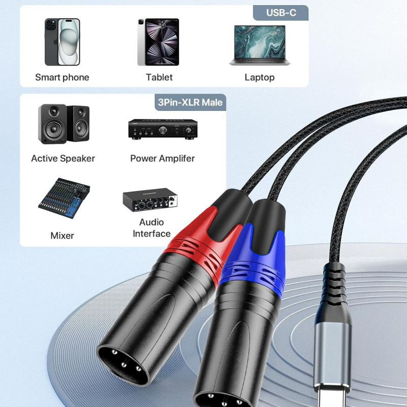 Cablu audio Type-C la 6,35 mm, placat cu nichel, cupru fără oxigen, miez din cupru pur, RoHS certificat