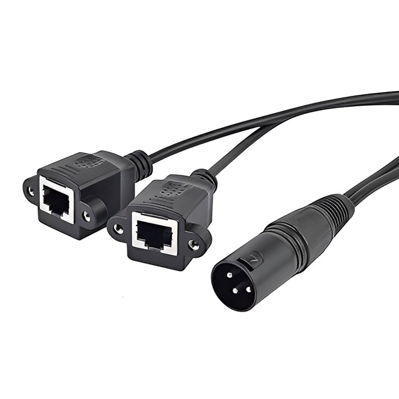 XLR muški na dva RJ45 ženska adapter kabel, 3-žilni, niklirani bakreni vodiči