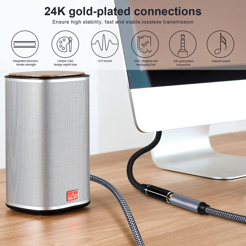 3,5 mm audio produžni kabel, muški na ženski, za računalo i mobilne uređaje, pozlaćeni završetak