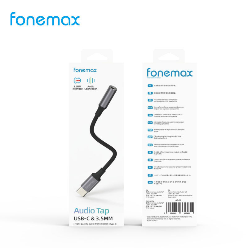 Adaptor audio Type-C la 3,5 mm pentru iPhone 16/17, Fonemax AT-01, finisaj nichelat, miez din cupru placat cu staniu, conductor din aliaj, 10 g