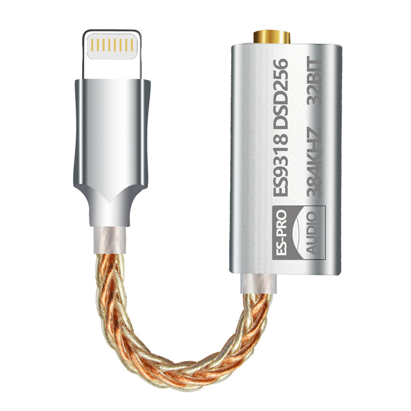 ES9318 DAC audio linijski adapter za Android USB-C na 3,5 mm, model es9318, posrebreni, vodiči Sterling Silver Blend