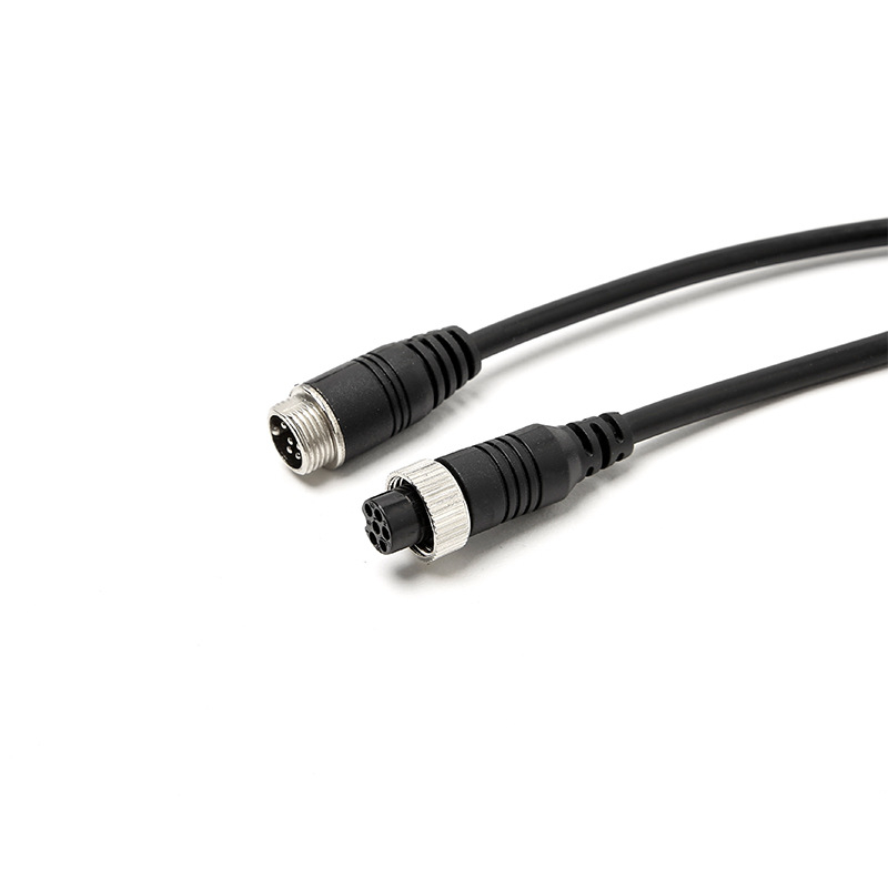 GX12 aviācijas spraudņa paplašināšanas kabelis automašīnas videonovērošanai, 6P6 kodoli, tīrs vara, PVC korpuss