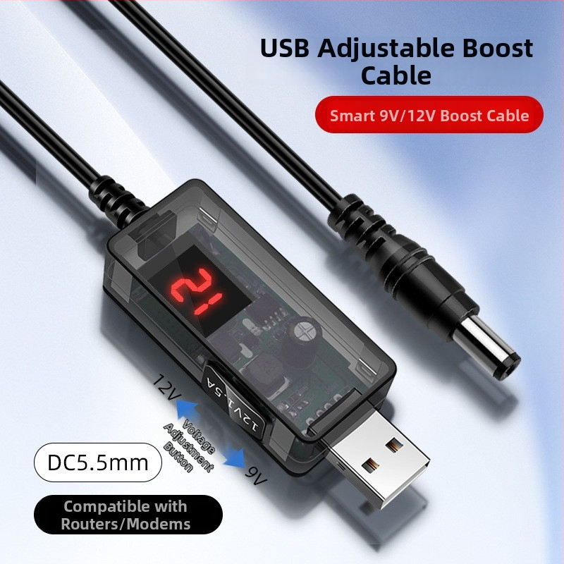 USB regulējams palielināšanas kabelis 9V/12V, līdz 1,5A, elektrisko ierīču vajadzībām