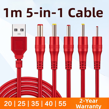 DC kábel 1–5 s kruhovými konektormi 2.0/2.5/3.5/4.0 a 5,5 mm univerzálny napájací konektor pre stolné lampy, ventilátory a čelovky
