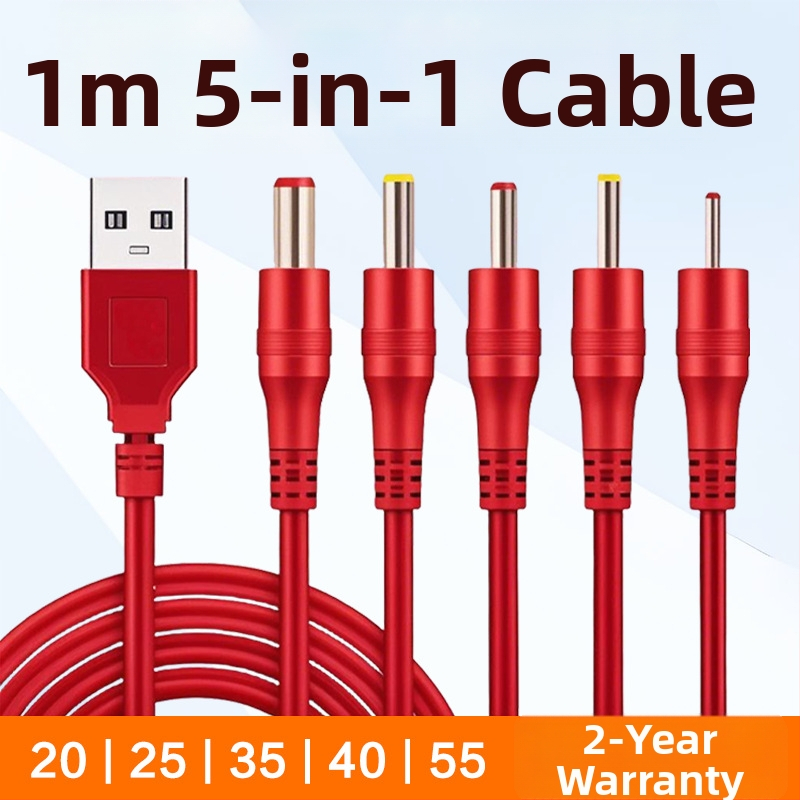 DC kábel 1–5 s kruhovými konektormi 2.0/2.5/3.5/4.0 a 5,5 mm univerzálny napájací konektor pre stolné lampy, ventilátory a čelovky