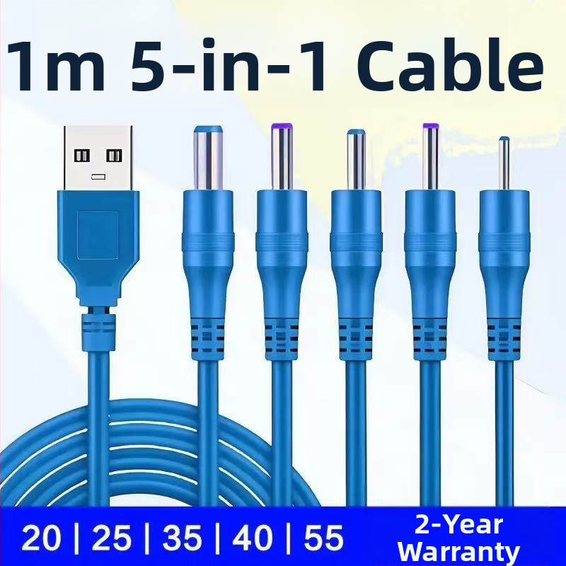 DC kábel 1–5 s kruhovými konektormi 2.0/2.5/3.5/4.0 a 5,5 mm univerzálny napájací konektor pre stolné lampy, ventilátory a čelovky