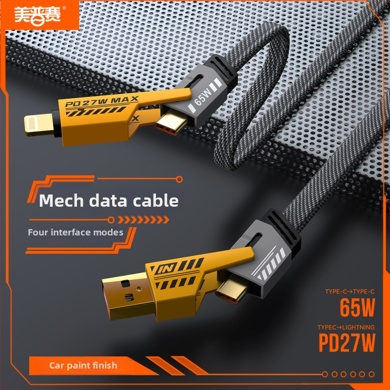 Kábel 4-v-1 pre rýchle nabíjanie a prenos dát, 65W, Lightning a USB-C, hliníková zliatina, dĺžka 0,5–2 m