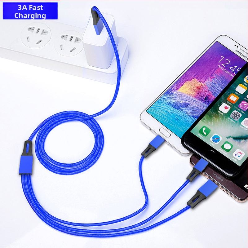 Pletený dátový kábel s jedným vstupom a tromi výstupmi, Micro USB a Type-C konektory, rýchlonabíjanie až 20W