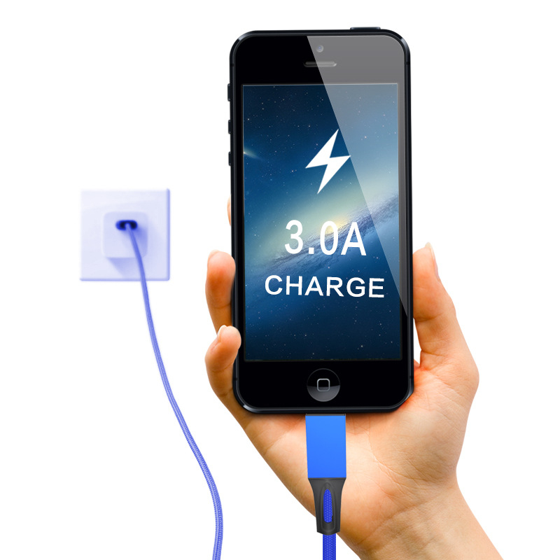 Pletený dátový kábel s jedným vstupom a tromi výstupmi, Micro USB a Type-C konektory, rýchlonabíjanie až 20W