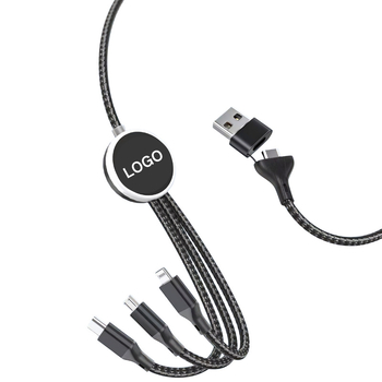 3-in-1 adat- és töltőkábel Micro USB és Type-C, 60W, TPE, világító logó