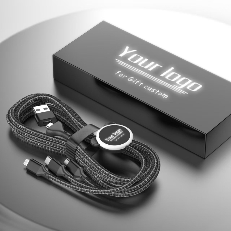 3-in-1 adat- és töltőkábel Micro USB és Type-C, 60W, TPE, világító logó