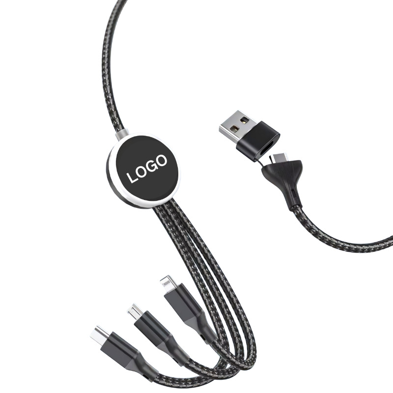 3-in-1 adat- és töltőkábel Micro USB és Type-C, 60W, TPE, világító logó