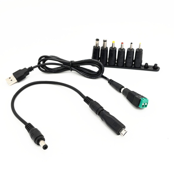8 adapterrel ellátott USB-tól DC-ig tápegység-kábel, DC 5.5×2.1 mm, USB hossz 1 m + DC vezeték 26 cm