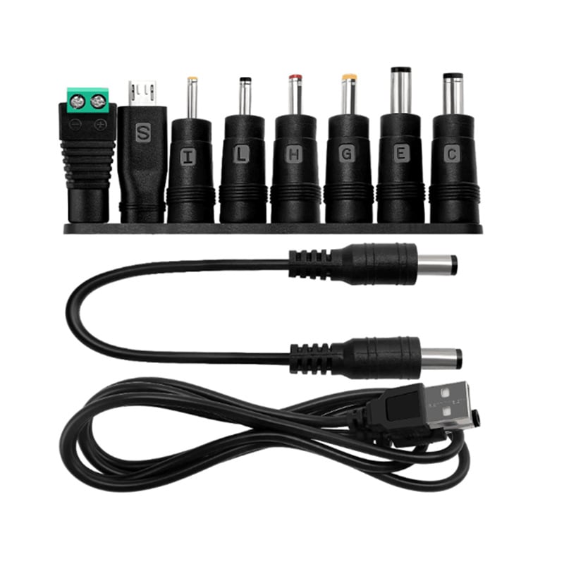 8 adapterrel ellátott USB-tól DC-ig tápegység-kábel, DC 5.5×2.1 mm, USB hossz 1 m + DC vezeték 26 cm