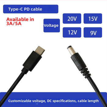 Cablu adaptor PD trigger, conector DC masculin 5,5×2,1 mm, PD compatibil, lungime 1 m (5 A) sau 1,5 m (3 A la 9-12 V), OEM-ready