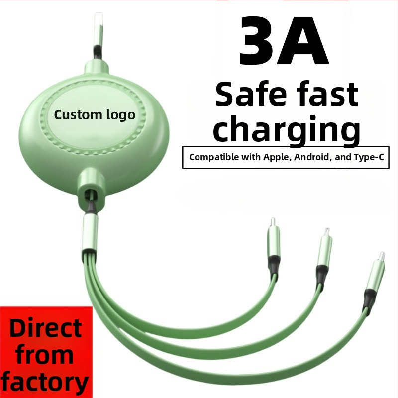 Gemstone 3v1 Nabíjací kábel s Lightning, USB-C a Micro USB – s vysúvacím mechanizmom, dĺžka 1–2 m, 3 A, silikón