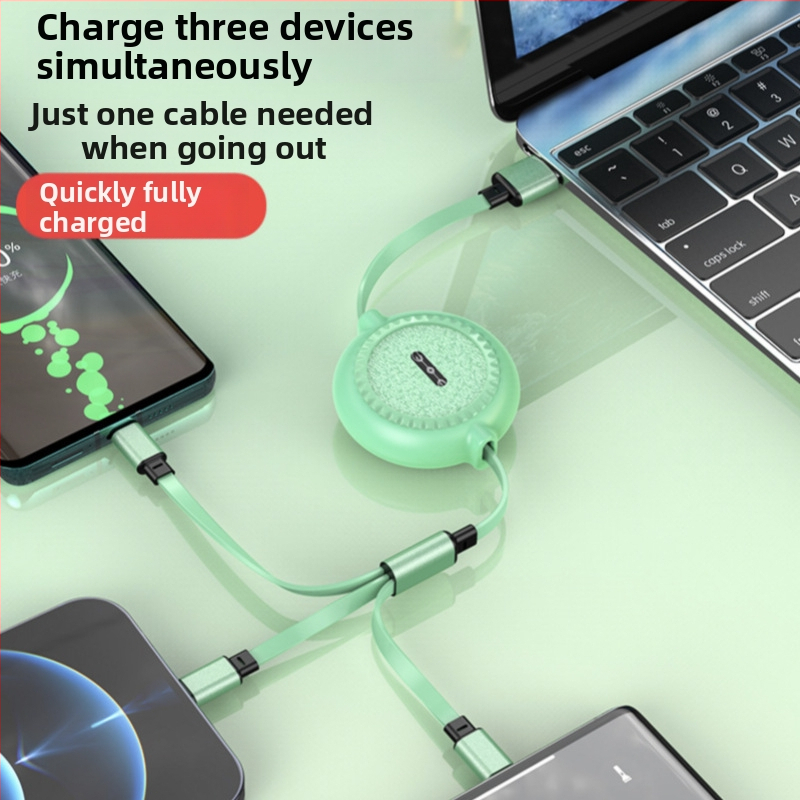 Gemstone 3v1 Nabíjací kábel s Lightning, USB-C a Micro USB – s vysúvacím mechanizmom, dĺžka 1–2 m, 3 A, silikón
