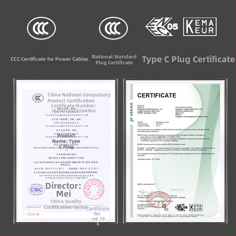 CCC sertifikuotas maitinimo laidas su PVC izoliacija, GB nacionalinis standartas, 3 laidų kabelis su trim kaiščiais pabaiga